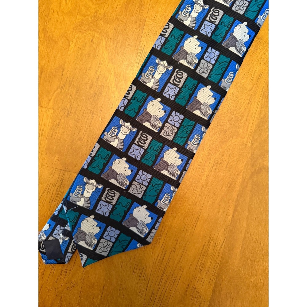 Vintage Disney Winnie the Pooh Tigger Blue Teal Geometric Men Necktie RN 73469